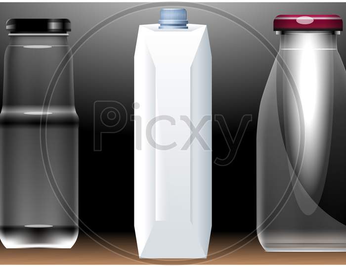 Mock Up Illustration Of Different Juice Containers On Abstract Background