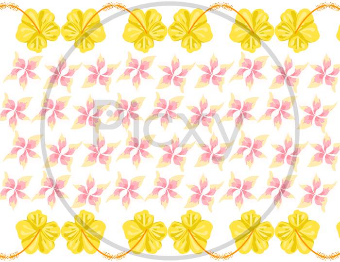 Digital Textile Design Of Flowers And Leaves