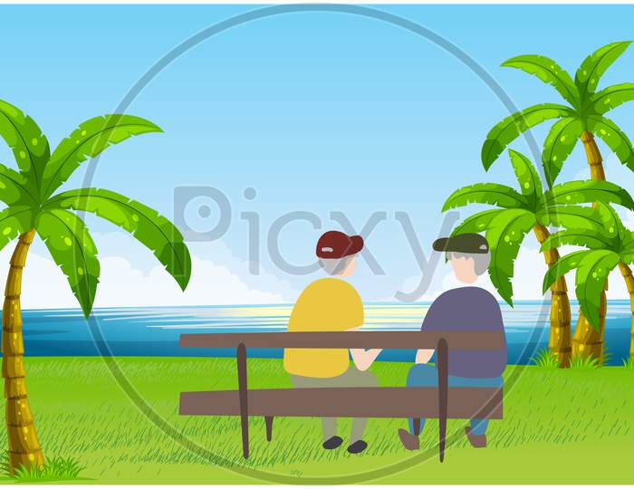 Old Couple Sitting In A Garden