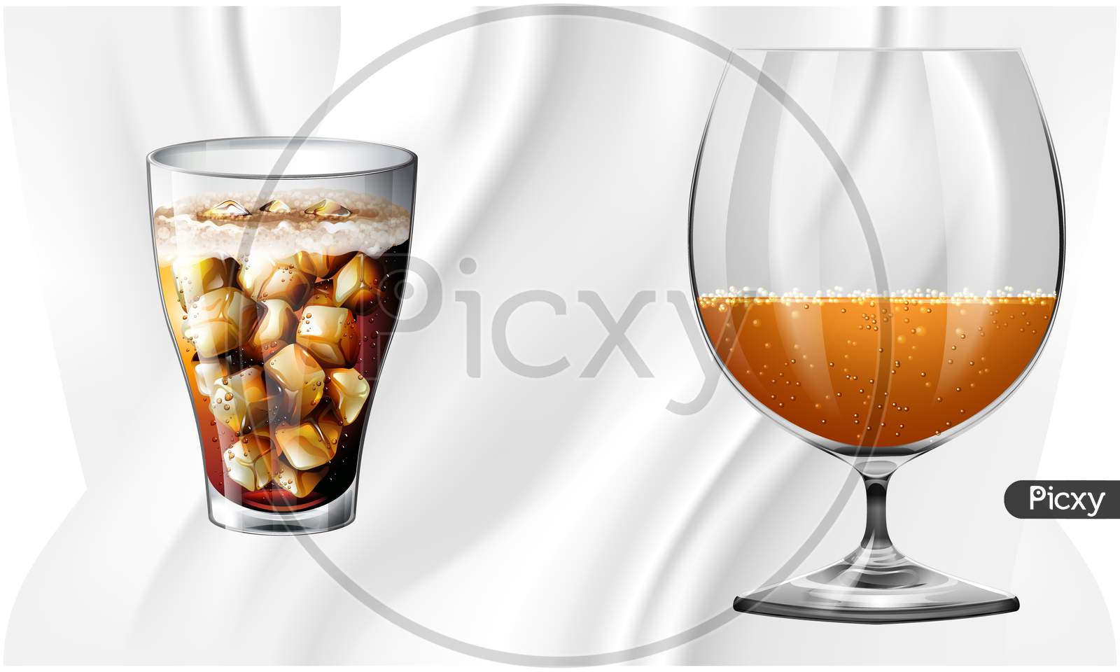 Different Juice Glass On Abstract Design Background