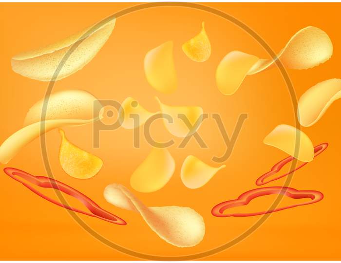 Mock Up Illustration Of Spicy Chips On Abstract Background