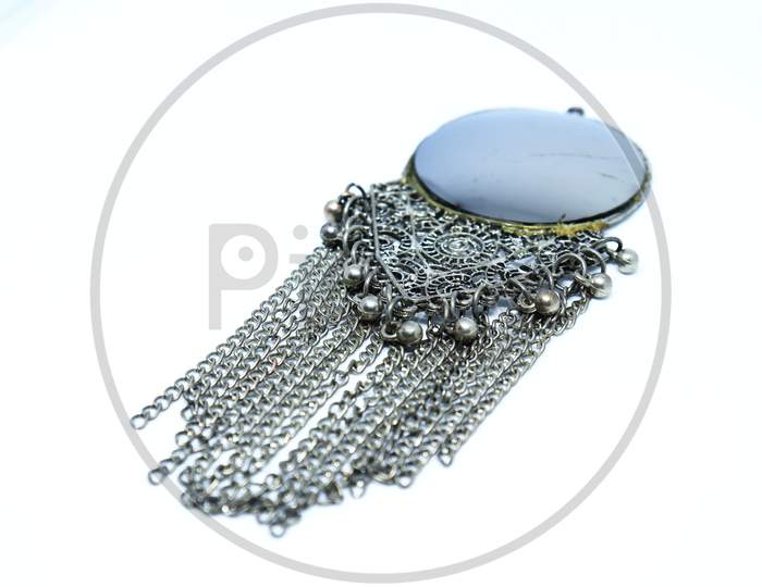 Silver Necklace And Fashion Accessory For Women on white background