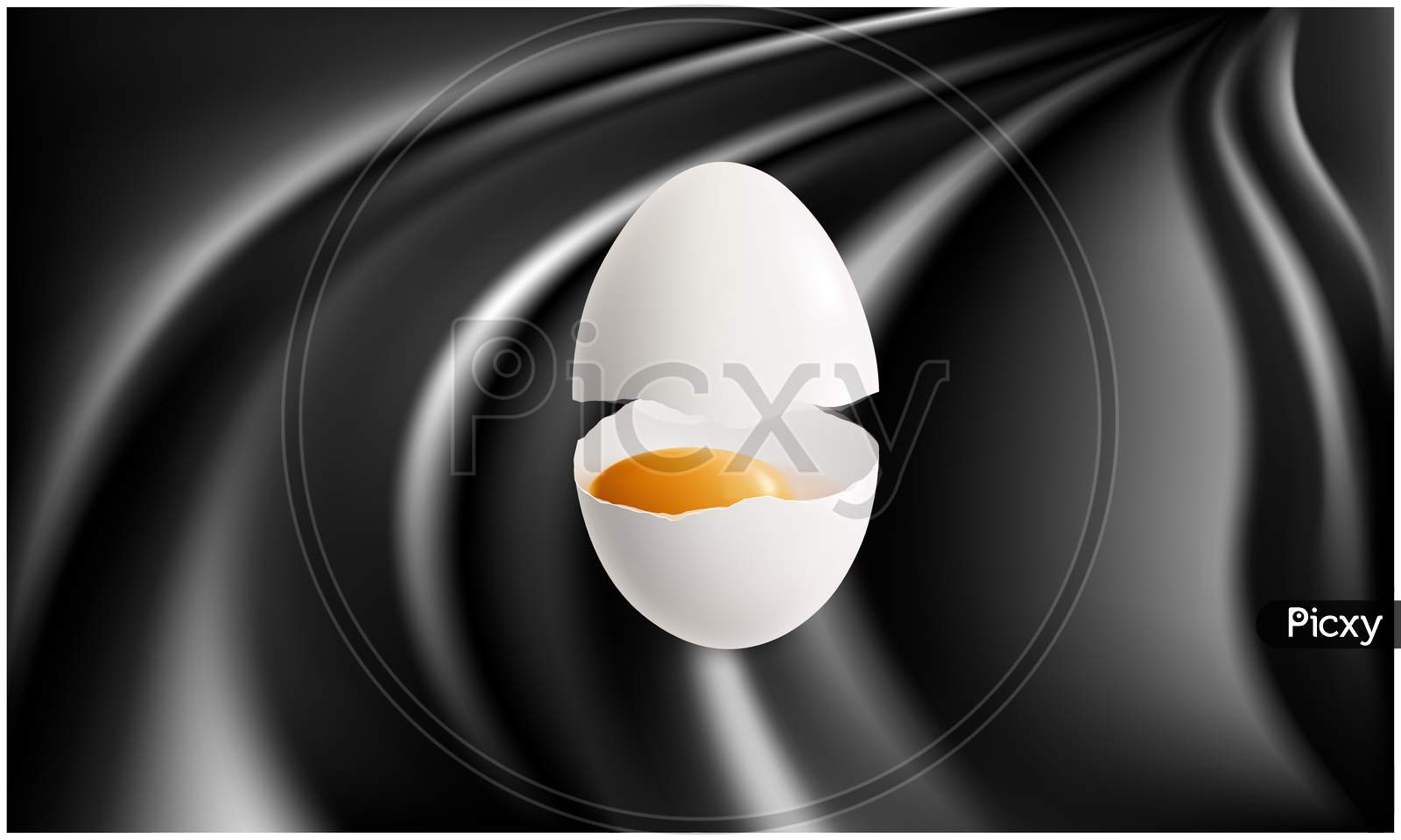Broken Egg With Yellow Yolk On Abstract Black Surface