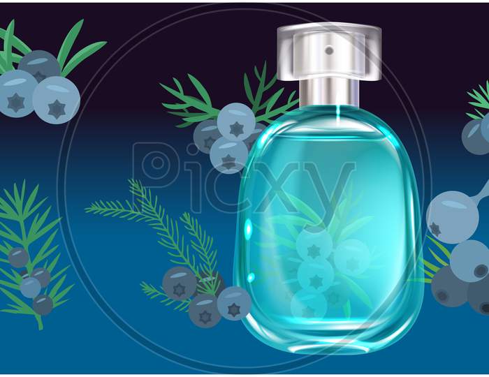Mock Up Illustration Of Blueberry Perfume On Abstract Background