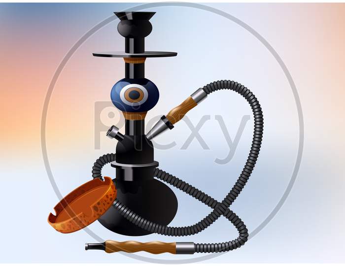Mock Up Illustration Of Smoking Hookah On Abstract Background