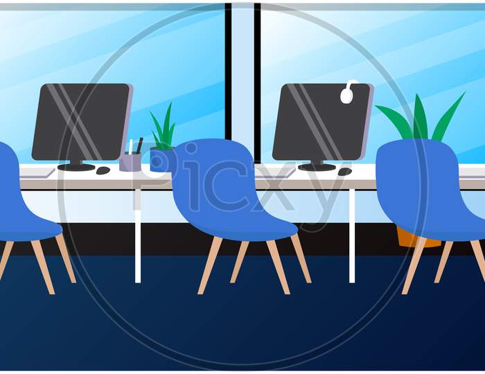 Mock Up Illustration Of Empty Workspace In Office