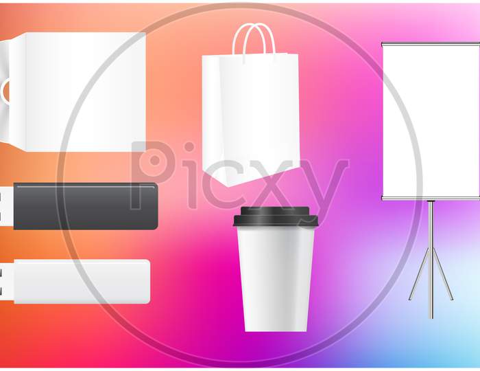 Mock Up Illustration Of Corporate Merchandise Identity On Abstract Background