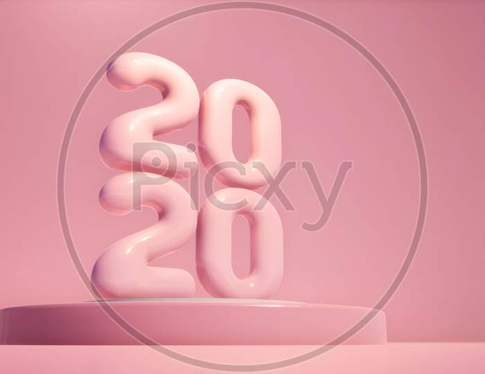 Colorful abstract panoramic background: 2020 year on pink geometric background.