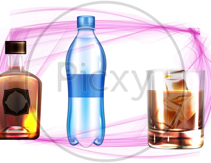 Mock Up Illustration Of Party Drink Set On Abstract Background