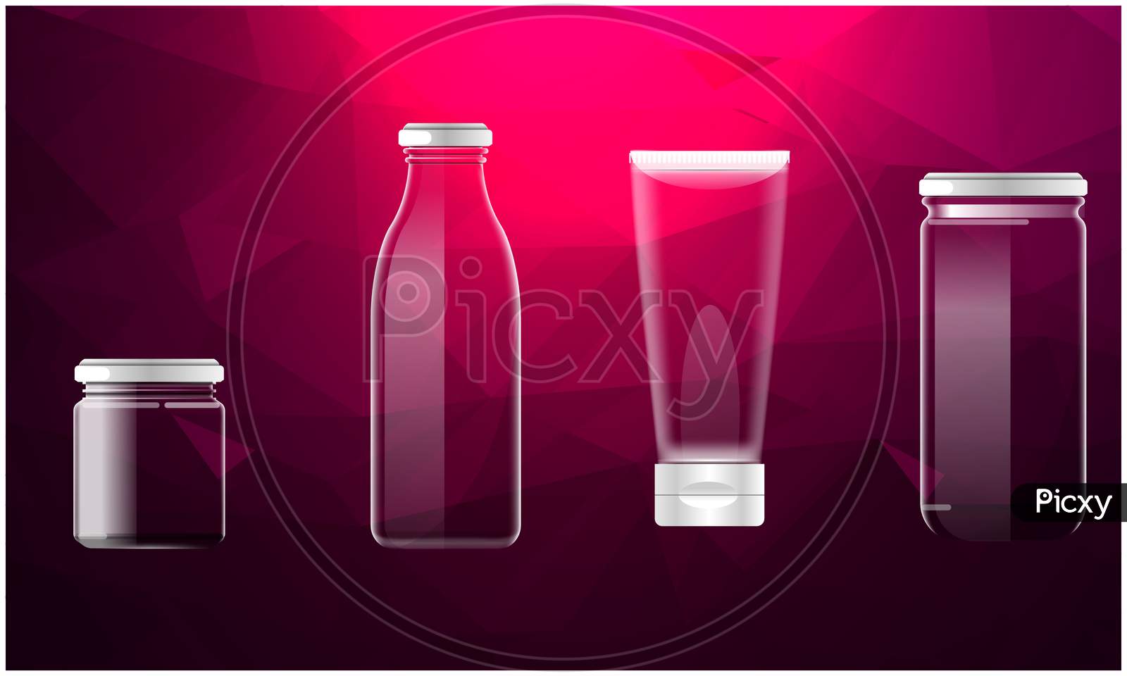 Mock Up Illustration Of Different Glass Pack On Abstract Background