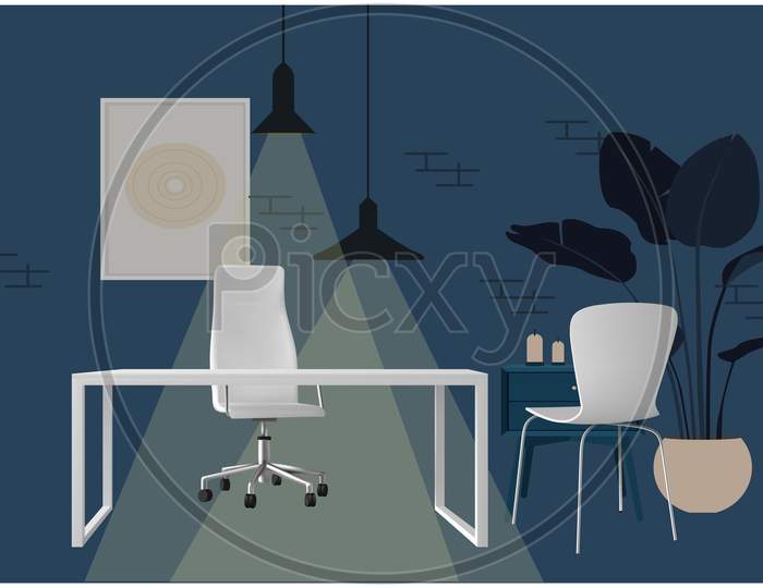 Mock Up Illustration Of Office Table In A Room