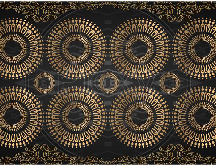 Digital Textile Design Of Gold Ornament Art