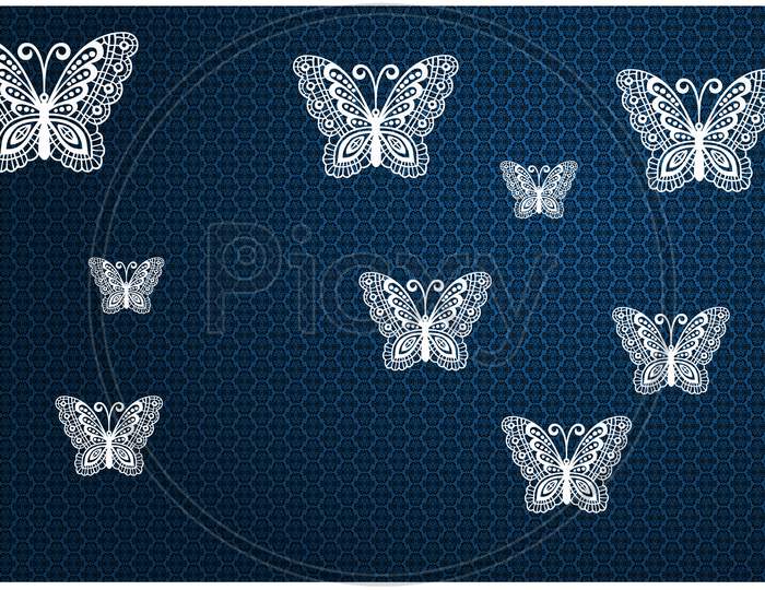 Butterflies On Blue Abstract Background