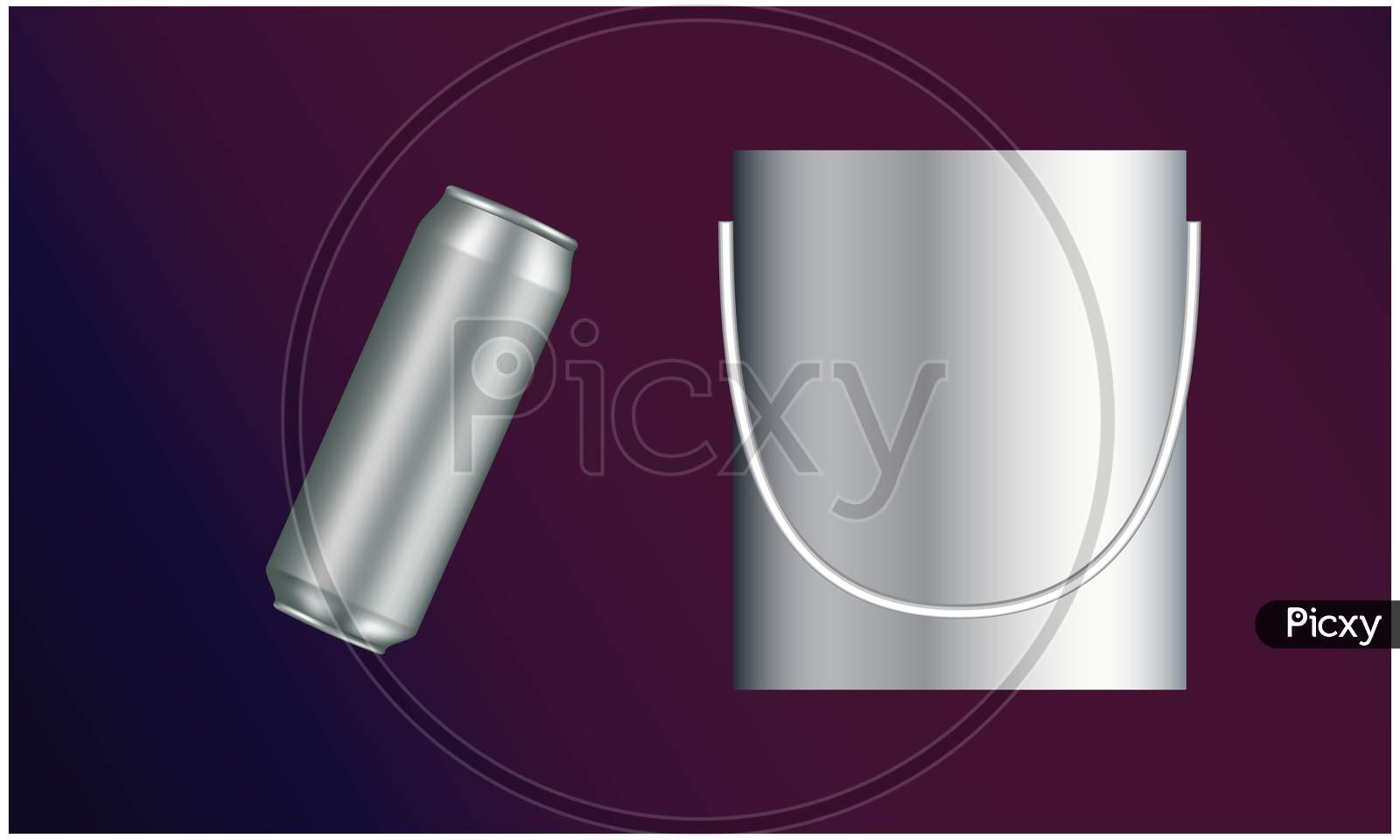Mock Up Illustration Of Beer Can And Whisky Ice Bucket On Abstract Background