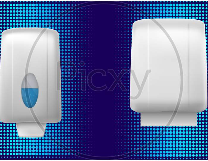 Mock Up Illustration Of Soap And Tissue Dispenser On Abstract Background