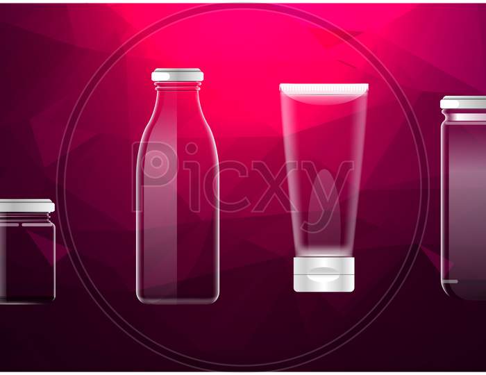 Mock Up Illustration Of Different Glass Pack On Abstract Background