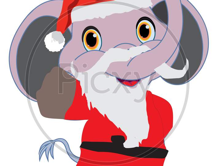 Elephant Santa Is Wearing Red Clothes