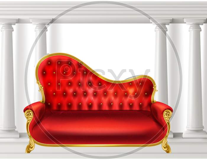 Mock Up Illustration Of Luxury Red Velvet Couch In A Room
