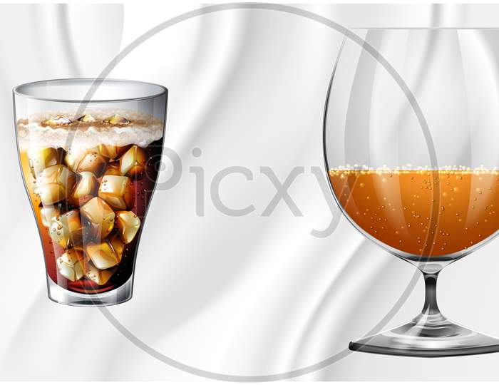 Different Juice Glass On Abstract Design Background