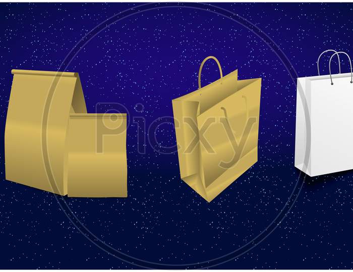 Mock Up Illustration Of Food Packaging And Carrying Material On Abstract Background
