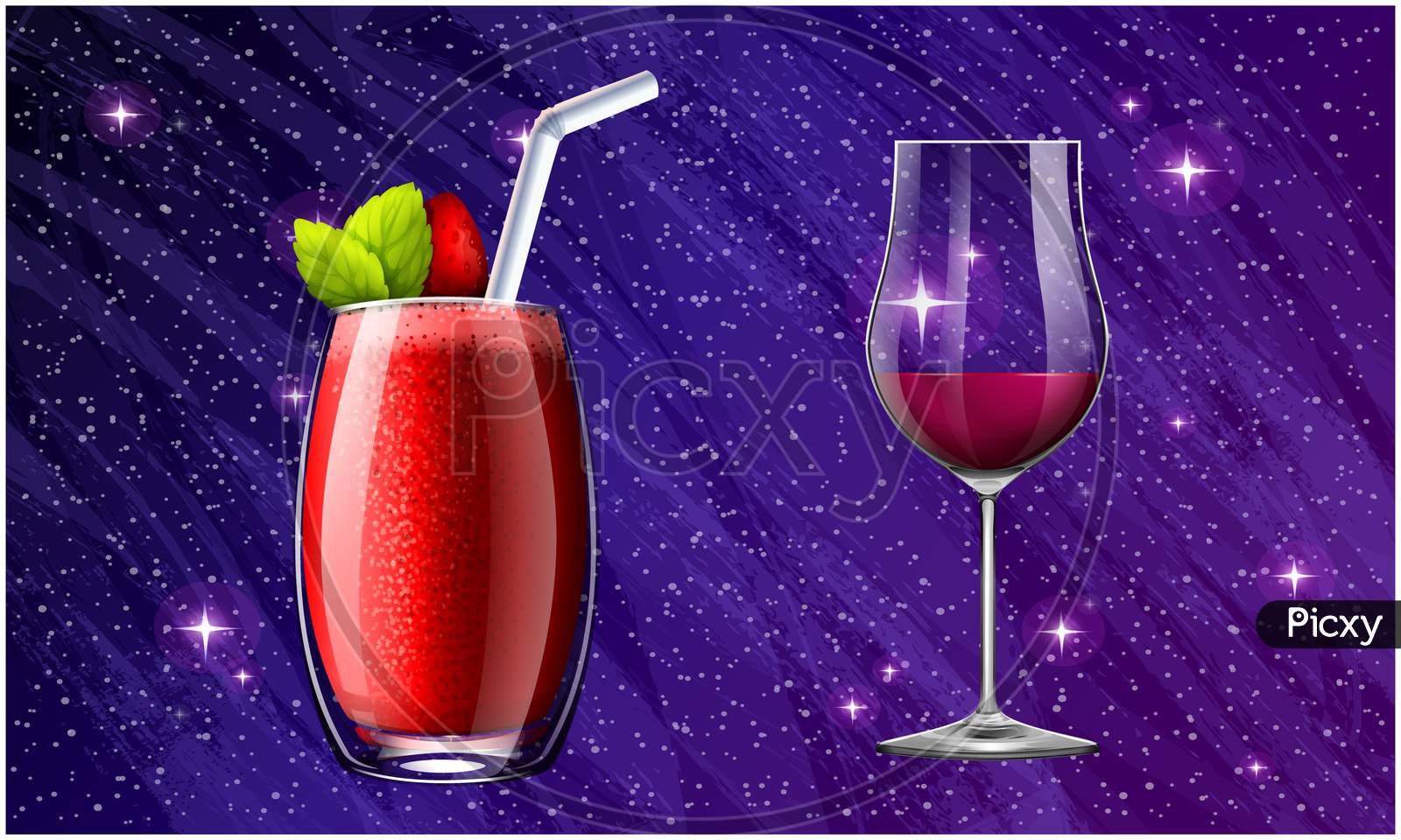 Different Types Of Strawberry Juice Glass On Abstract Background