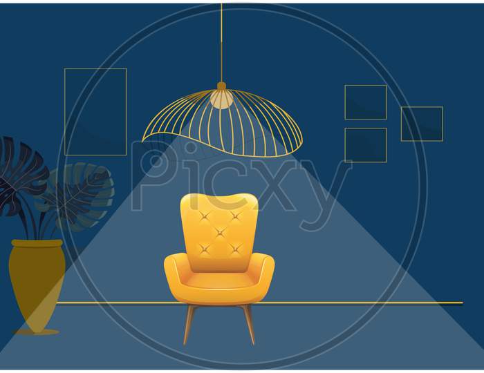 Mock Up Illustration Of Luxury Yellow Couch In A Living Room