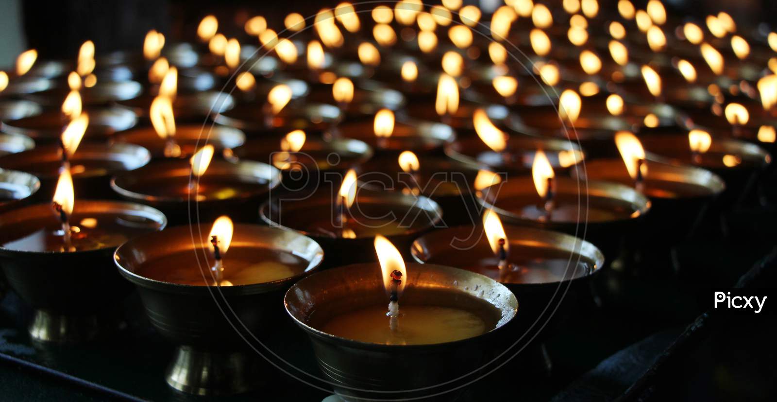 Lighted Diya's Placed in a Sequence