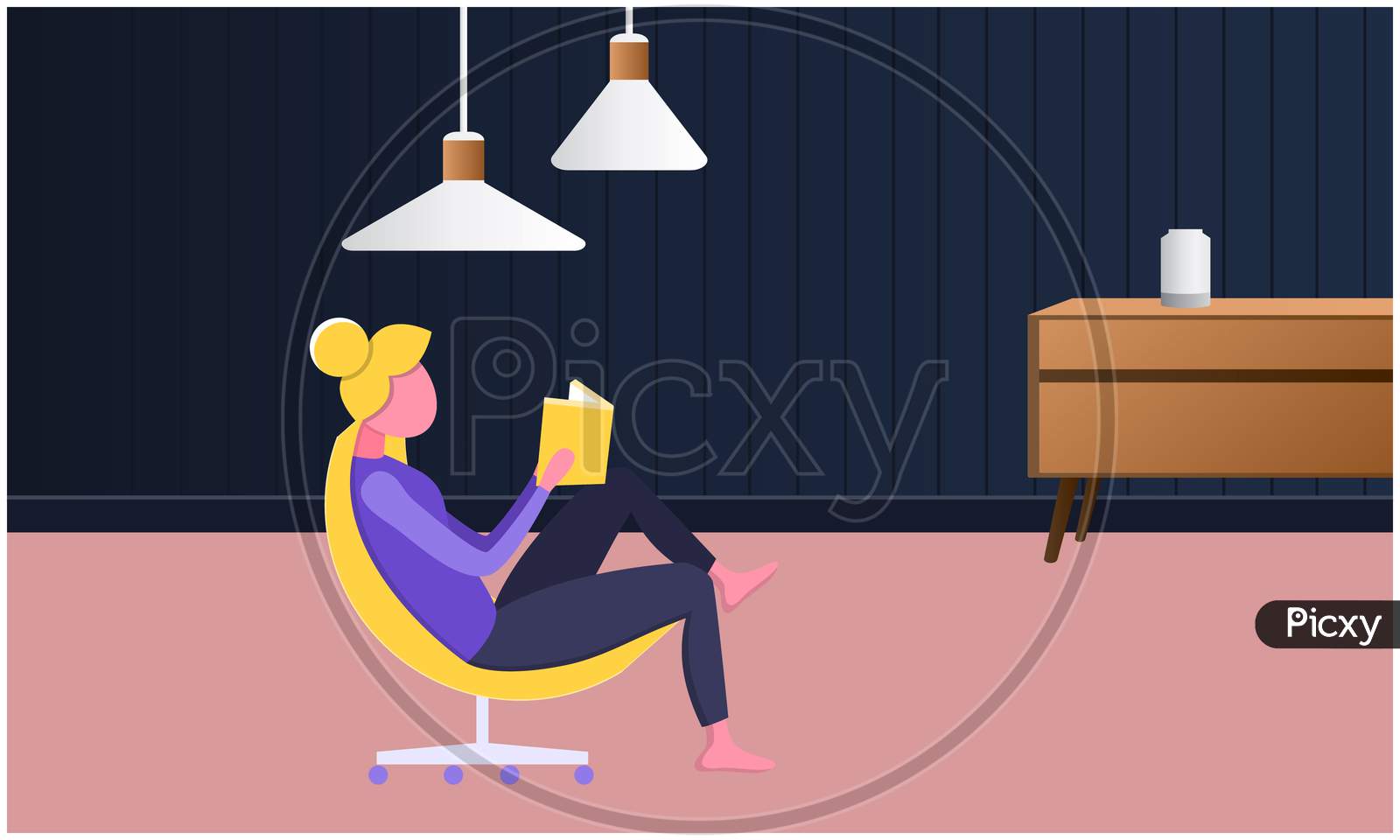 Woman Is Sitting On A Chair And Reading A Book At Home