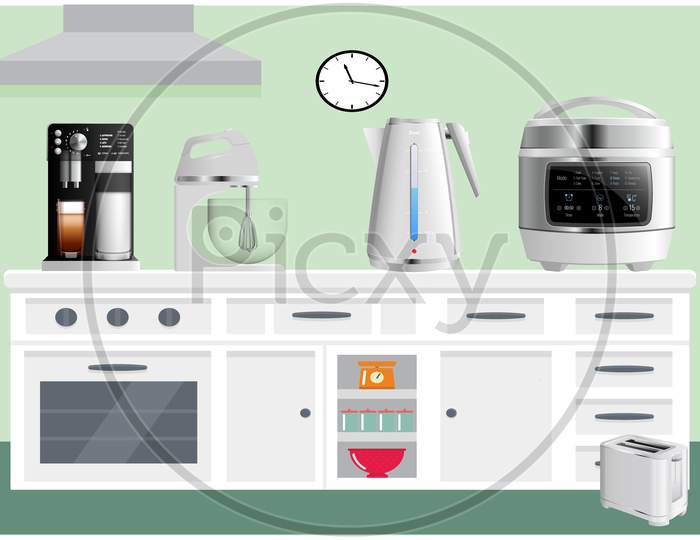 Mock Up Illustration Of Kitchen Appliance On Abstract Background