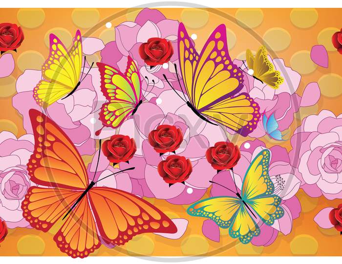 Butterflies Are Flying On Rose Flower