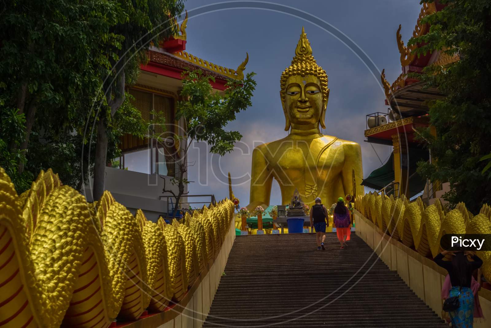 Pattaya,Thailand - October 15,2019:Buddha Hill This Is The Big Buddha Statue On The Hill Between Pattaya And Jomtien.It Is A Popular Tourist Attraction.