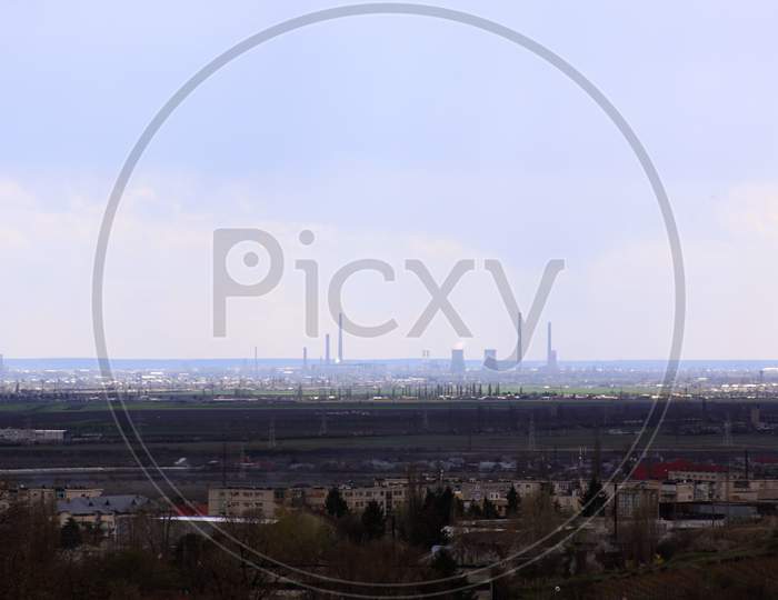 Oil Rafinery City Seen From Distance, In Ploiesti