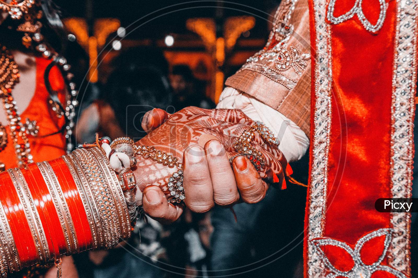 Close Up Of Indian Couple'S Hands At A Wedding