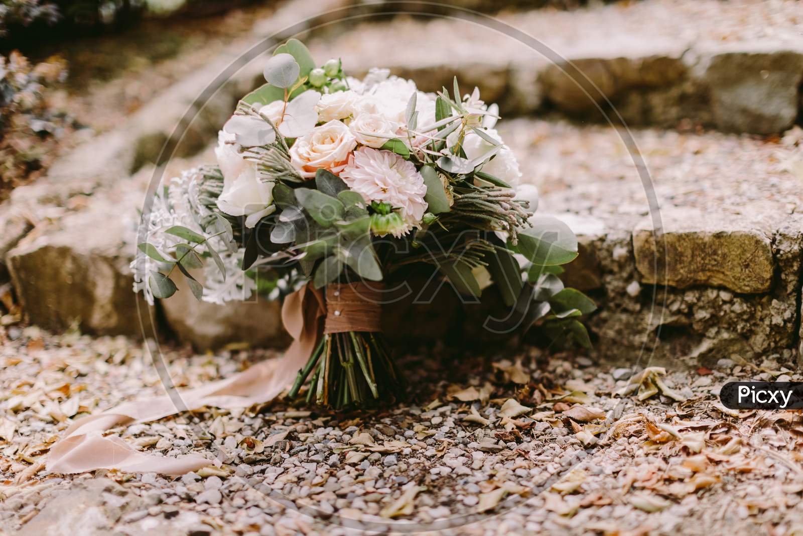 Wedding Bouquet With White Peonies For Rustic Wedding