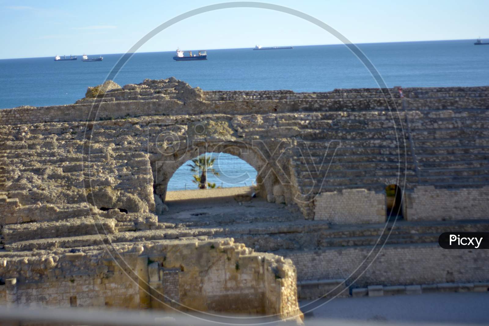 Tarragona/Spain. 12/15/2017. Roman Amphitheater at the Tarragona beach, Spain
