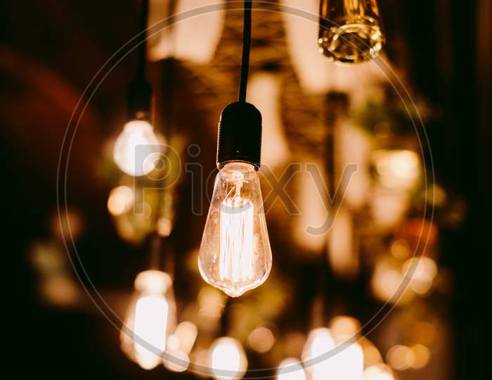 Vintage Light Bulbs In Bar