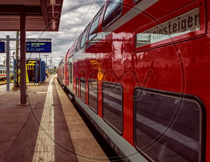 Stuttgart,Germany - September 06,2019:Main Station This Is A Modern Train Of A Local Line,Which Travels From Ulm To Stuttgart.