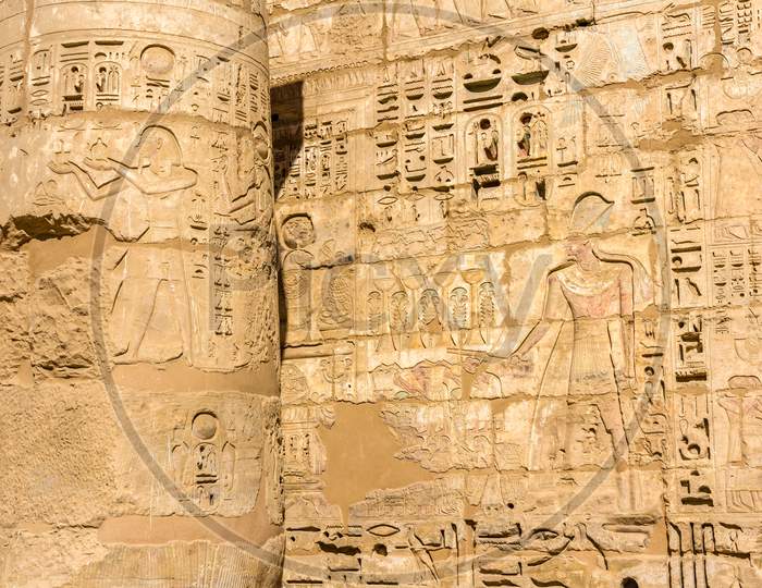 Ancient Carvings In The Mortuary Temple Of Ramses Iii. Near Luxo