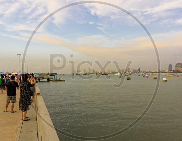 Pattaya,Thailand - April 20,2018: Bali Hai This Is A Part Of The Harbor Where Tourists Starting Trips To Koh Larn And Koh Sak By Boats And Ships.