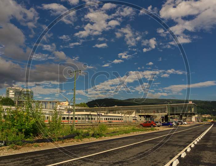 Heidelberg, Germany - August 5, 2017: Main Station This Is A Part Of The Main Station Of Heidelberg. Heidelberg Is Famous For Its Historic Buildings And Its University.