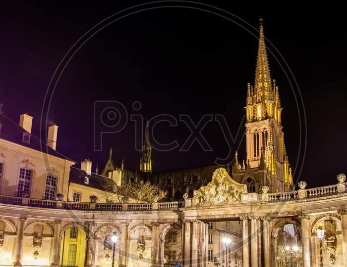 View Of Saint Epvre Basilica In Nancy At Night - France, Lorraine
