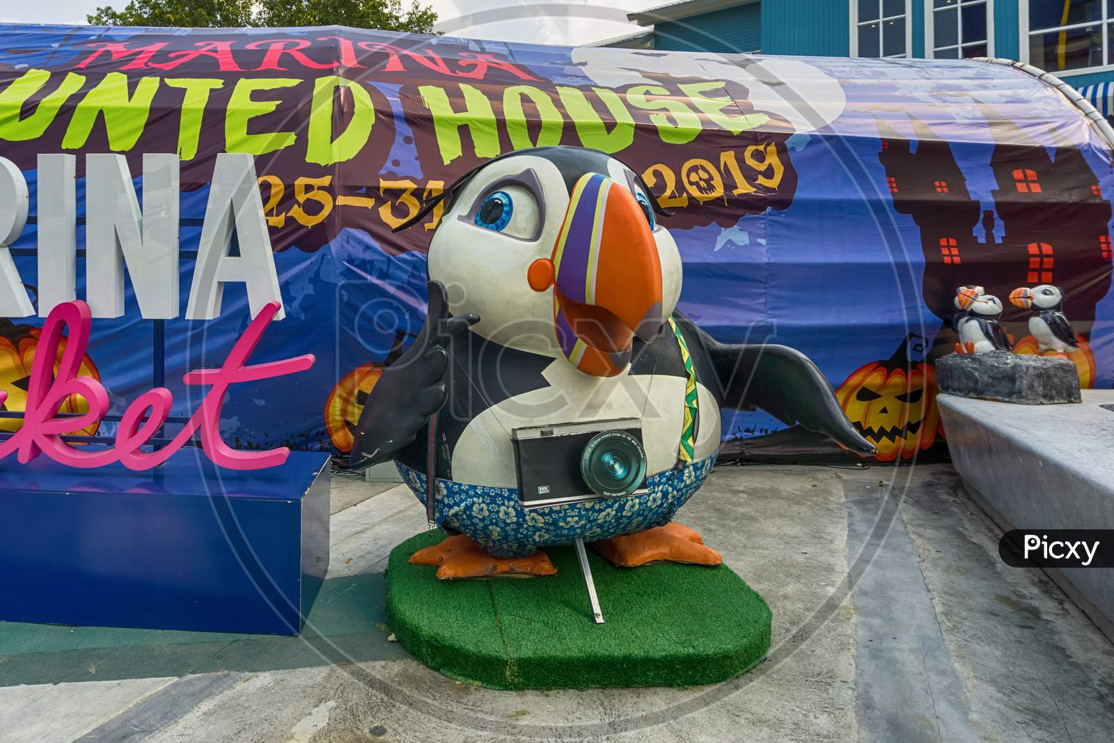 Pattaya,Thailand - October 21,2019:Second Road This Is A Colorful Mixture Between A Halloween Decoration And Advertisement In Front Of The Shopping Mall Centralmmarina.