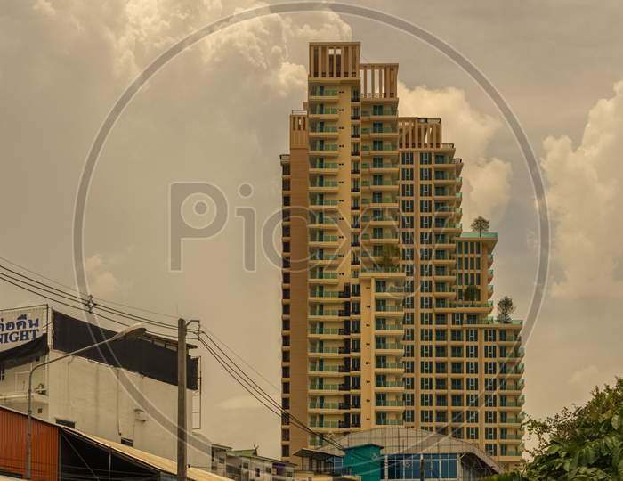 A Modern Hotel Building In Thailand,Shot From A Public Place
