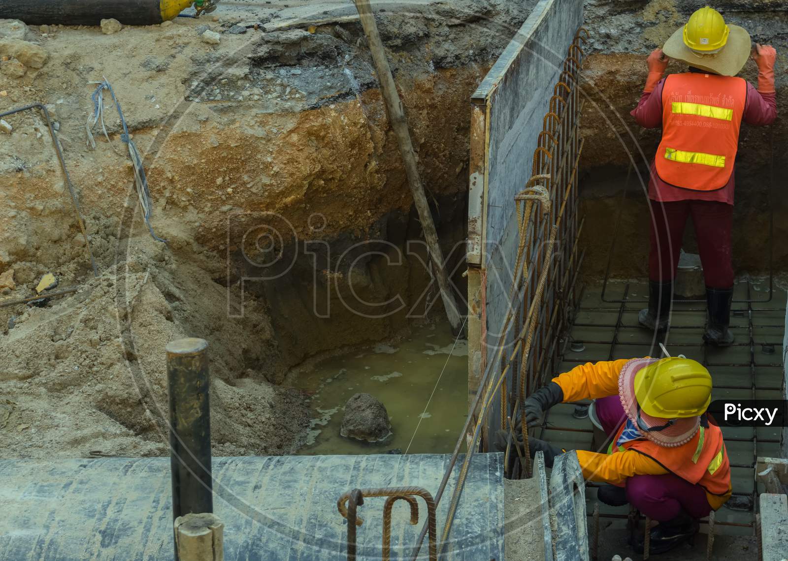 Pattaya,Thailand - October 22,2019:Second Road This Is A Part Of The Construction Site,Where Thai Workers Modernized The Canalization.