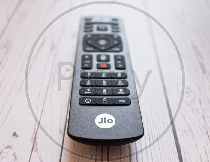 Assam, india - April 28, 2020 : Jio fibre/tv set top box 4k.