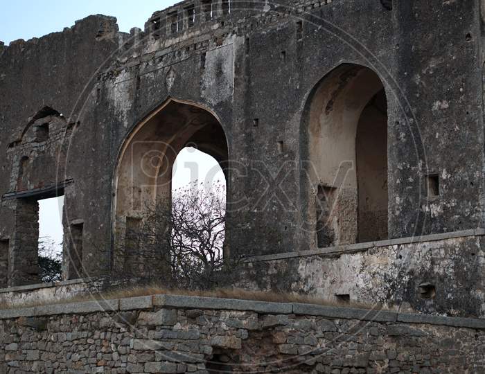 The ancient Bhongir Fort ruled by Musunuri Nayaks in Bhongir, Yadadri Bhuvanagiri District, Telangana, India.
