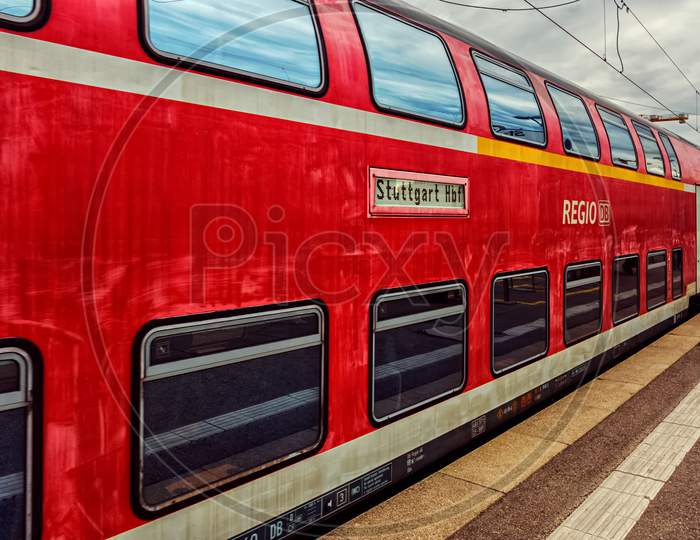 Stuttgart,Germany - September 06,2019:Main Station This Is A Modern Train Of A Regio Line Of Deutsche Bahn,Which Travels From Ulm To Stuttgart.