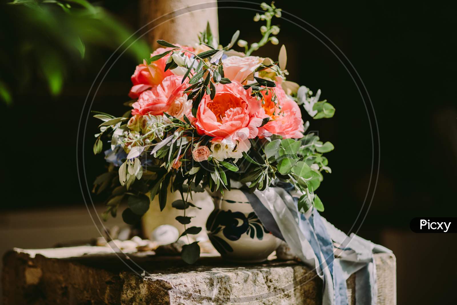 Bouquet Of Peonies In Vase Fine Art Style