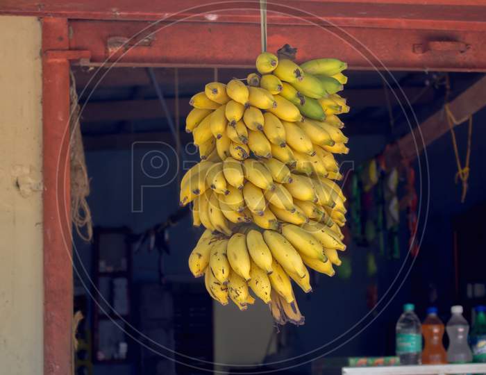 Banana Being Sold In A Shop Located In Allepey Town In The State Of Kerala.
