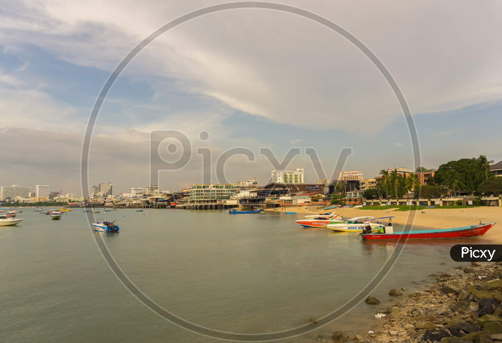 Pattaya,Thailand - April 20,2018: Bali Hai This Is The View From The Harbor Where Tourists Starting Trips To Koh Larn And Koh Sak By Boats And Ships,To The City.